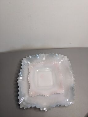 Vintage Westmoreland Blue Tint And Pink Ruffled Edge Square Decorative Dishes